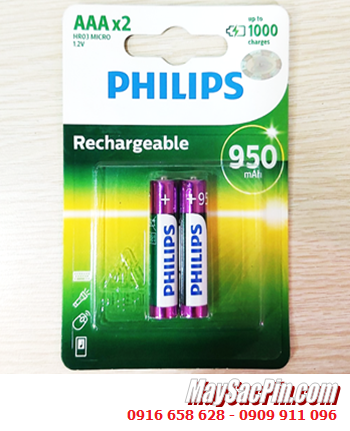 Philips R03B2A95/97, Pin sạc AAA 1.2v Philips R03B2A95/97 (AAA 950mAh 1.2v) chính hãng /Vỉ 2viên